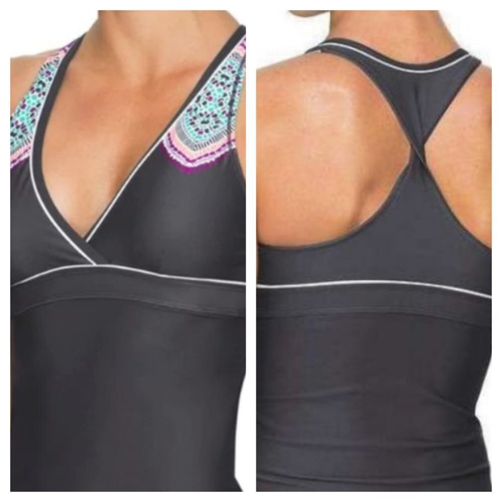 Athleta Cozumel Women's Gray Twist back Racerback Exercise Athletic Tank…